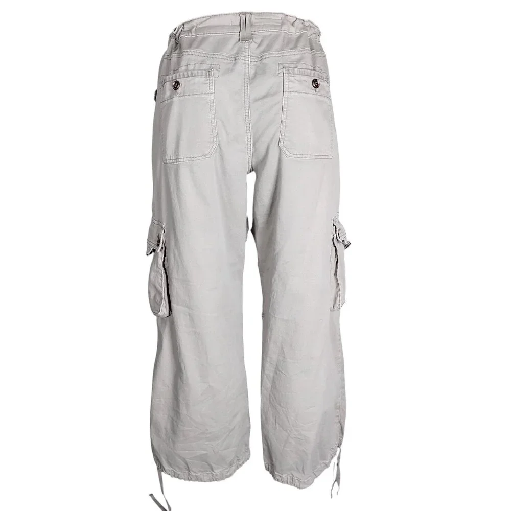 Anthro Pilcro Wide Legs Cargo Pants Size 32 P Waist Hems Drawstring Multi Pocket - Picture 9 of 16